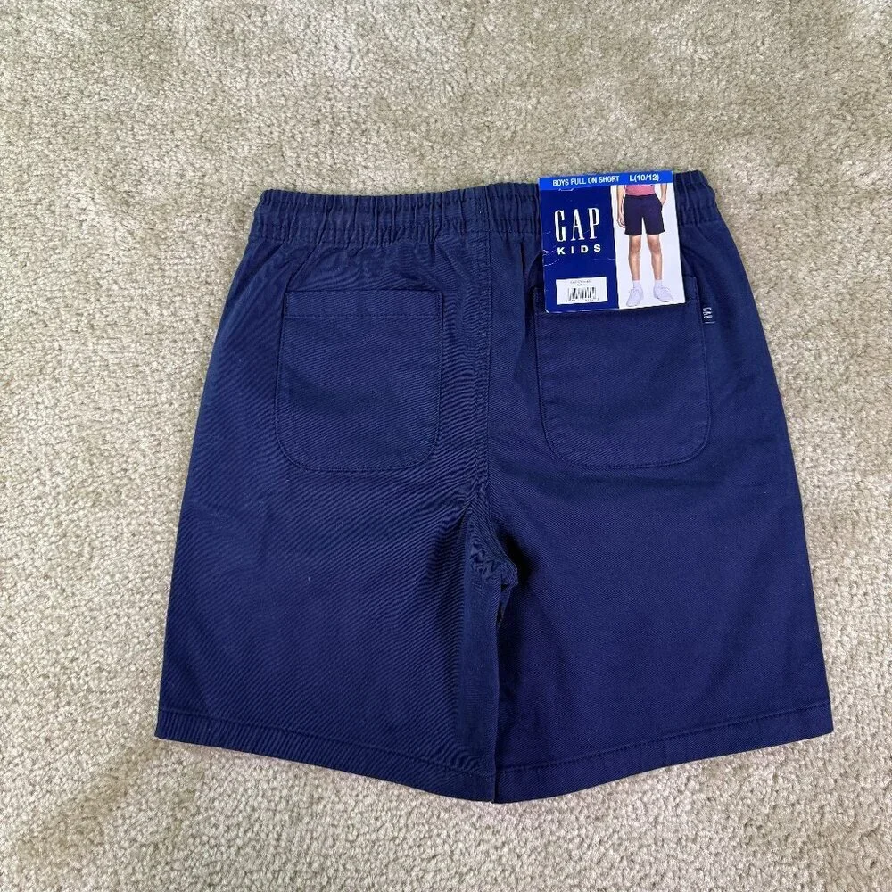 Gap Kids Boys Chino Shorts L Blue Stretch Soft Twill Elastic Waist E876